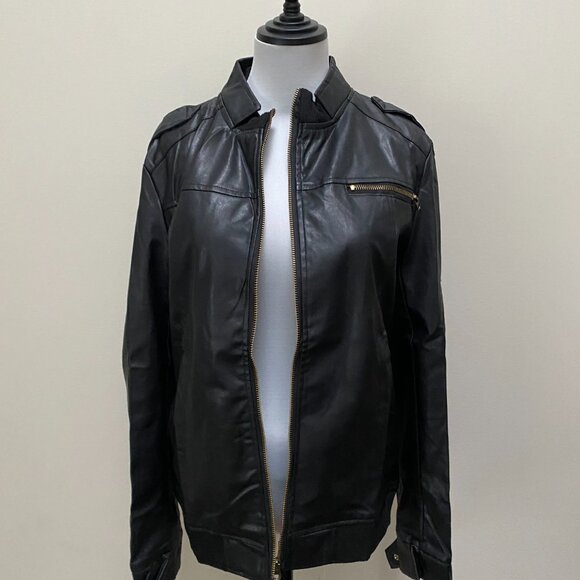 NWT Womens Black Faux Zip up side Pocket Leather Jacket - Picture 6 of 6